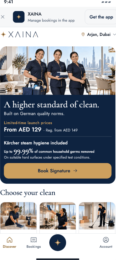 The XAINA app home screen